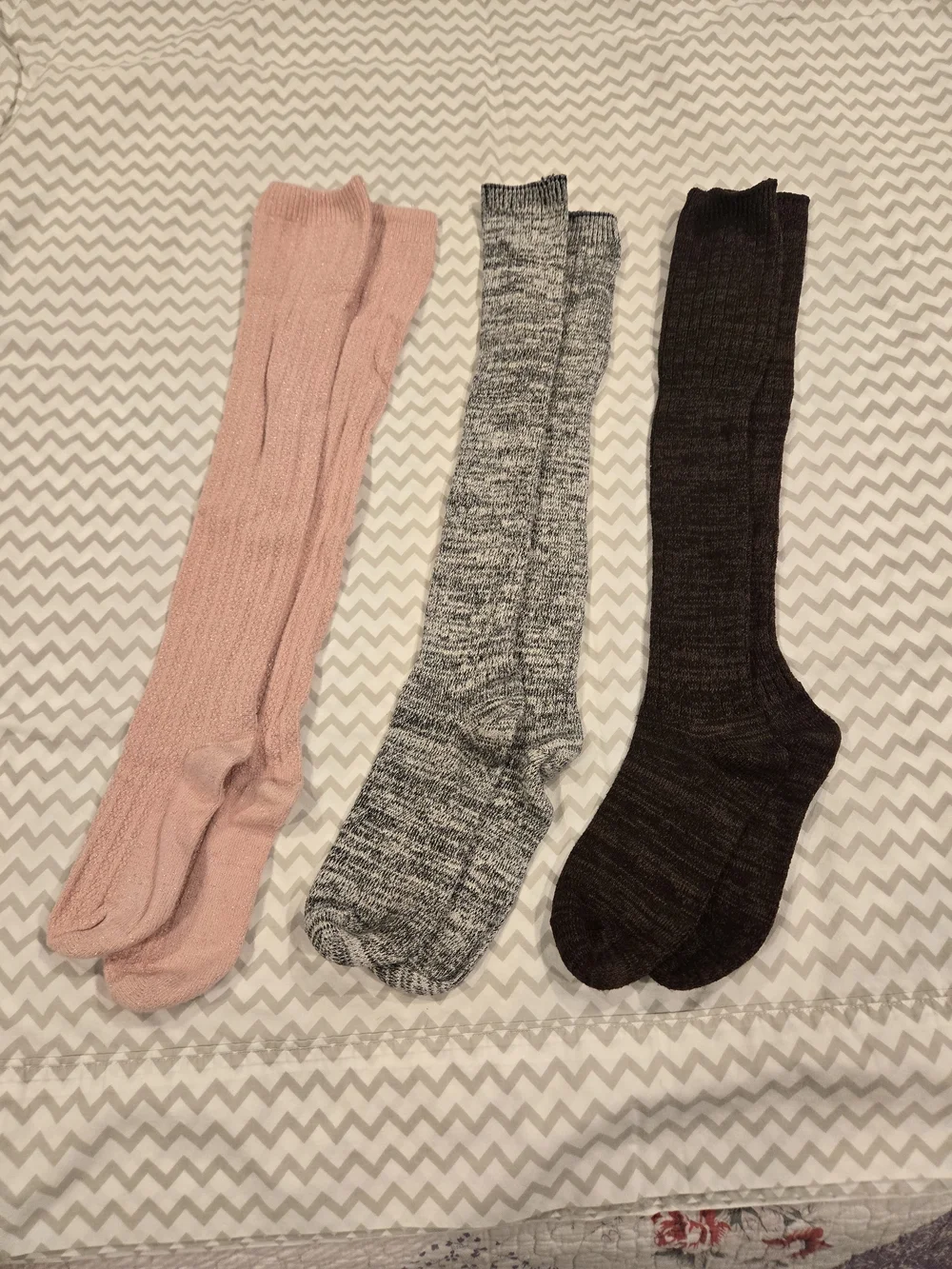 Lot Of 3 - Women's Knee-High Ribbed Socks - Pink, Gray & Black (3-Pack)